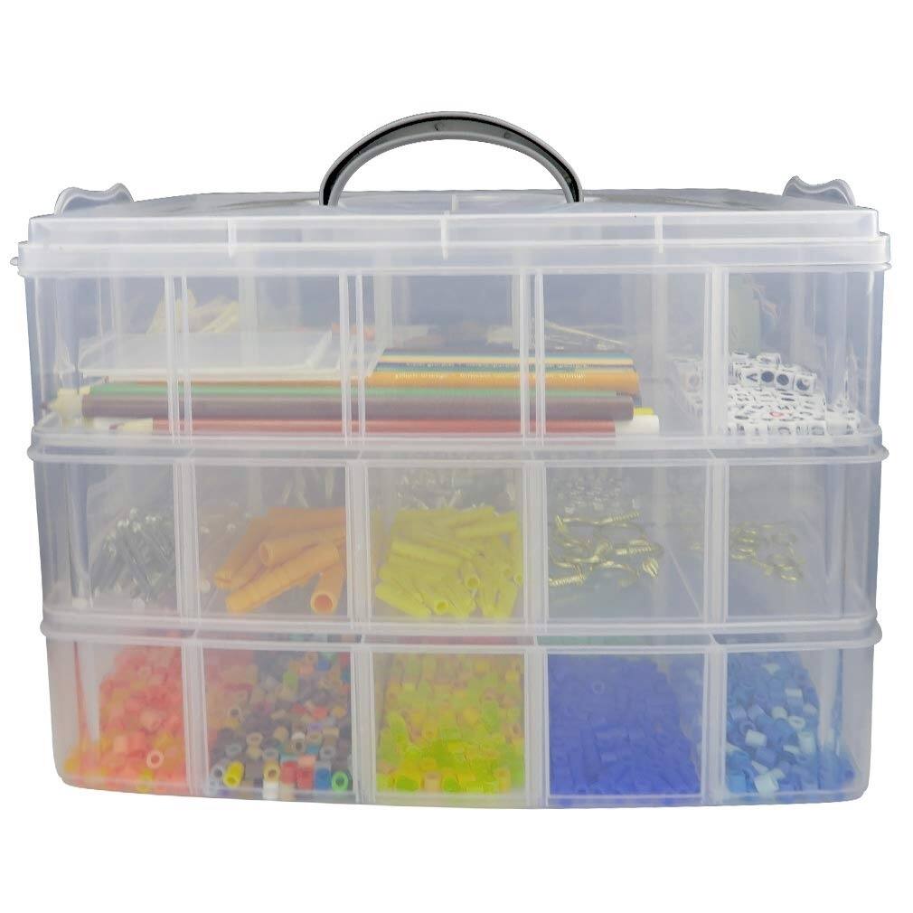Evelots 3-Tier Stackable Storage Case W/Adjustable Compartments-Craft Toy Box