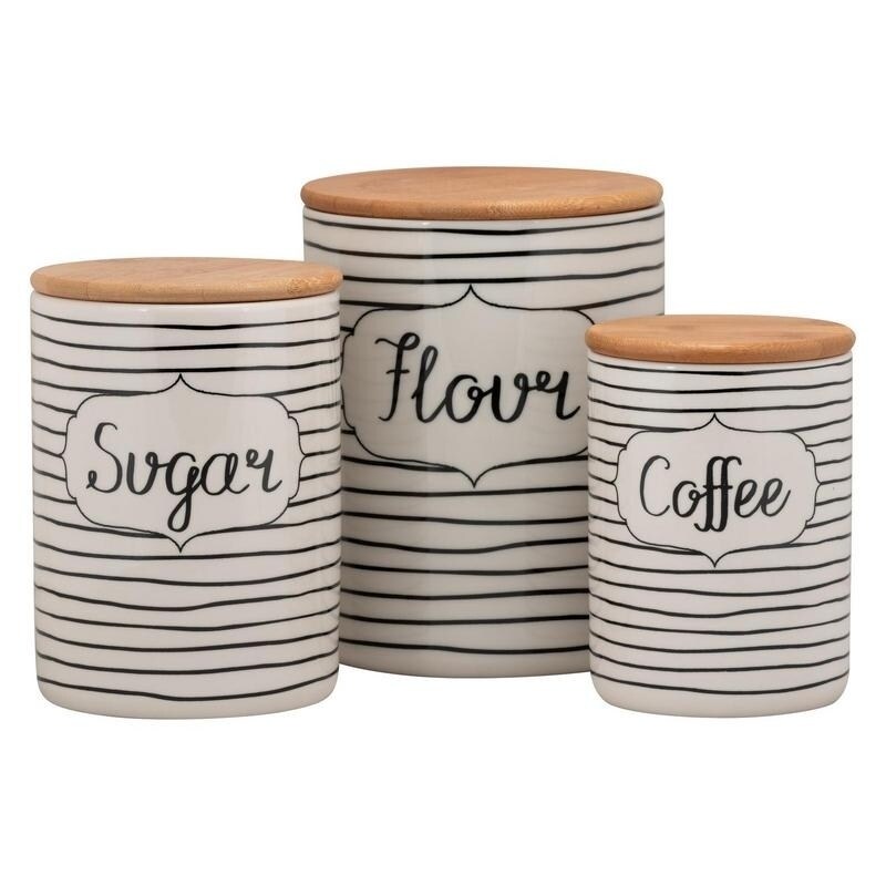 10 Strawberry Street Everyday Coffee, Sugar, Flour 3 Piece Canister Set,  White/Black (As Is Item) - Bed Bath & Beyond - 29063736