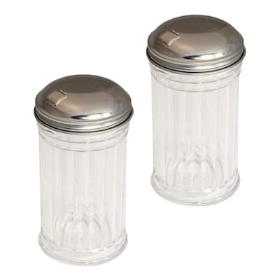Set of 2 Clear Glass Sugar Shakers Dispensers with Stainless Steel Side Flip Pouring Cap