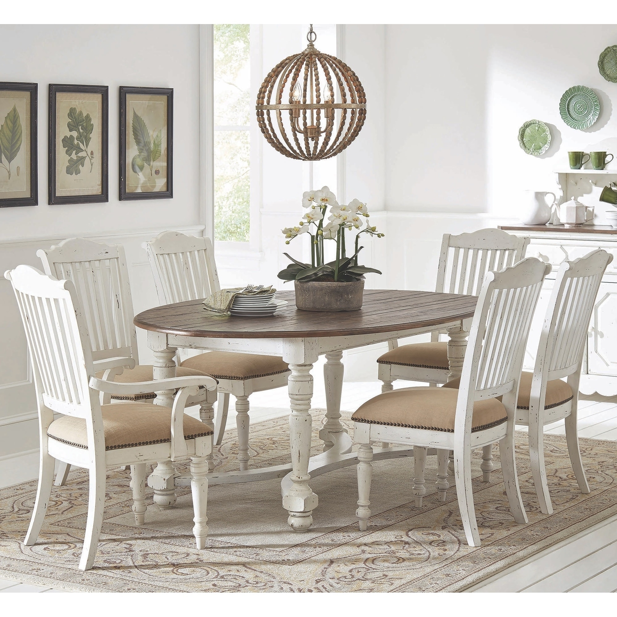 Rustic Farmhouse Design Weathered Two Tone Oval Dining Set On Sale Overstock 28699767