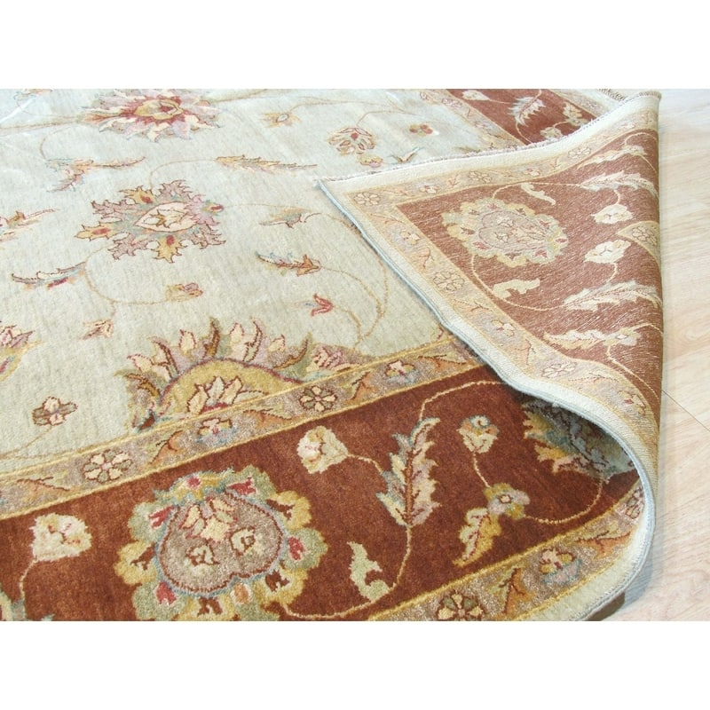 Mint green/brown Hand-knotted Wool Traditional Agra Rug - 9' x 11'10