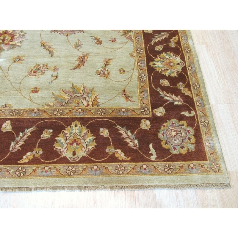 Mint green/brown Hand-knotted Wool Traditional Agra Rug - 9' x 11'10