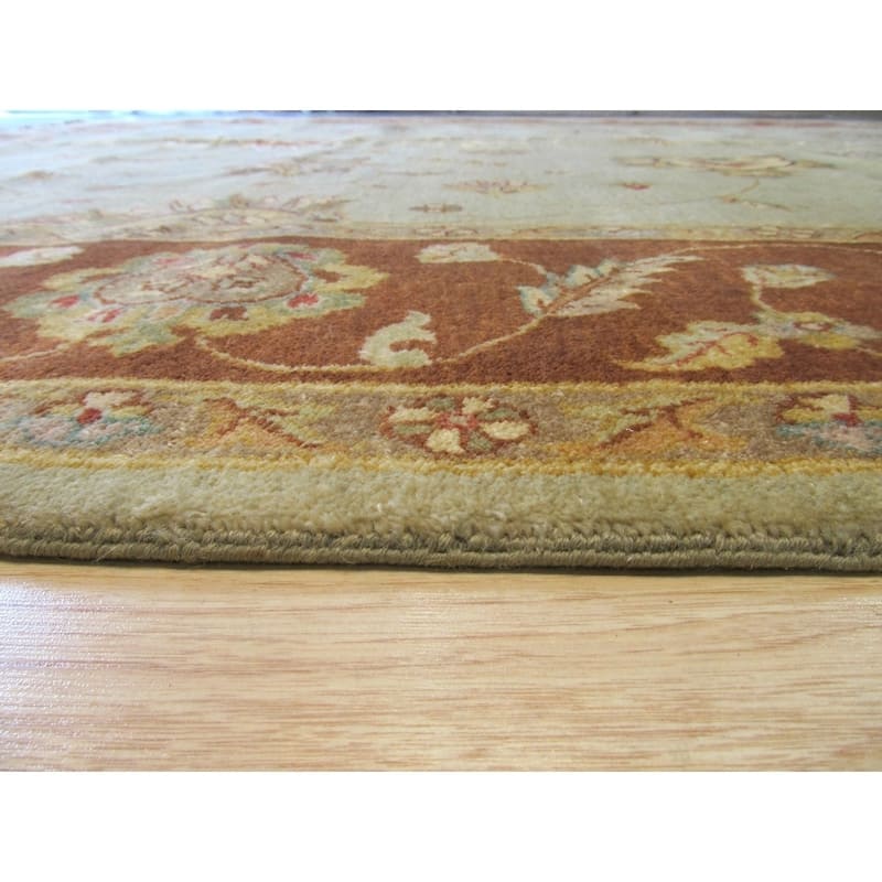Mint green/brown Hand-knotted Wool Traditional Agra Rug - 9' x 11'10