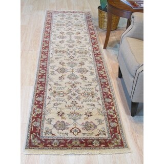 Ivory/red Hand-knotted Wool Traditional Agra Rug - 2' 7 x 9' 8