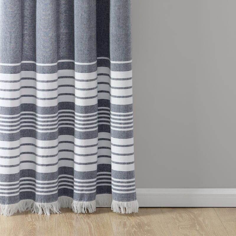 Porch & Den Masters Yarn Dyed Cotton Fringe Window Curtain Panel Pair