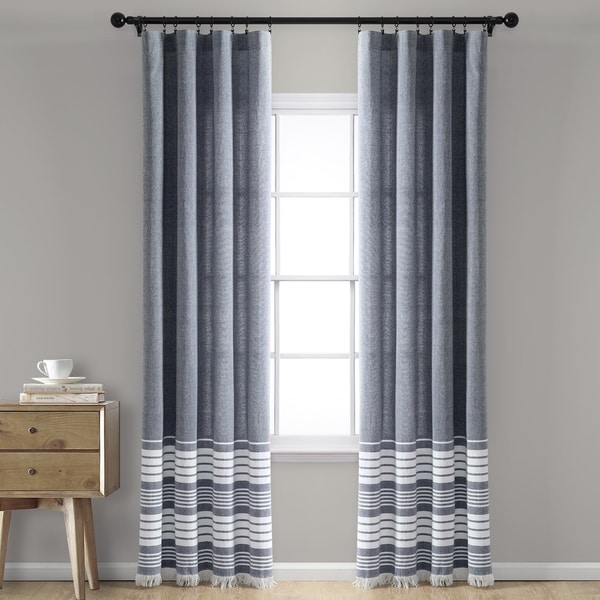 Porch & Den Masters Yarn Dyed Cotton Fringe Window Curtain Panel Pair