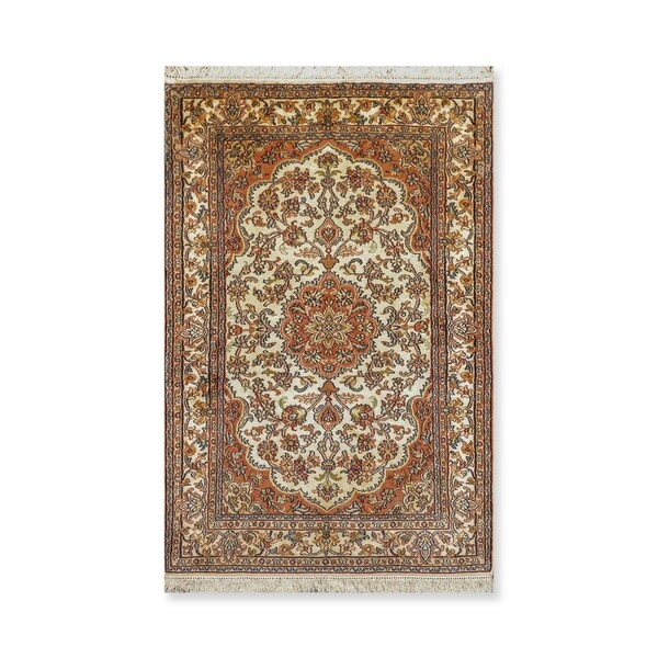 Hand Knotted Certified Silk 340-400 KPSI Persian Oriental Area Rug (2'7"x4'2")