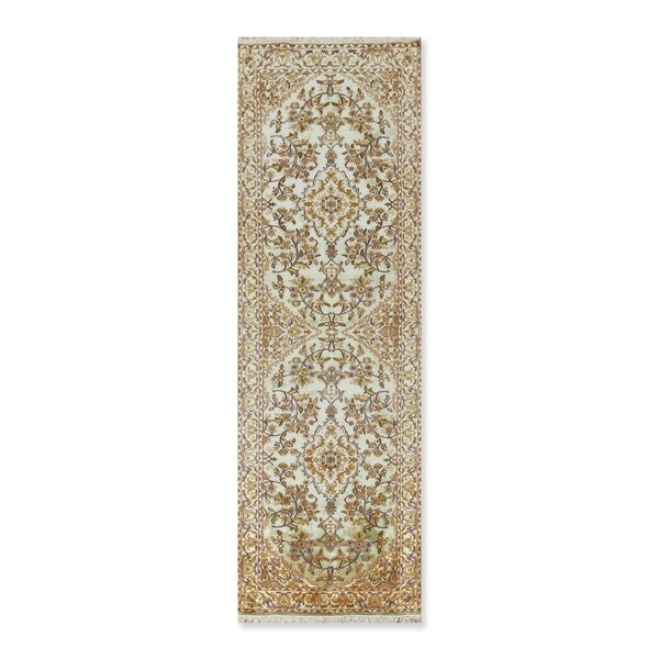 Kashan Runner Hand Knotted Certified Silk 340-400 KPSI Oriental Area Rug (2'7"x7'11")