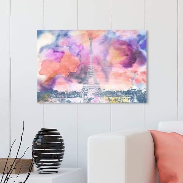 Paris City Skyline France watercolor Abstract Canvas Art Print 24x16/"