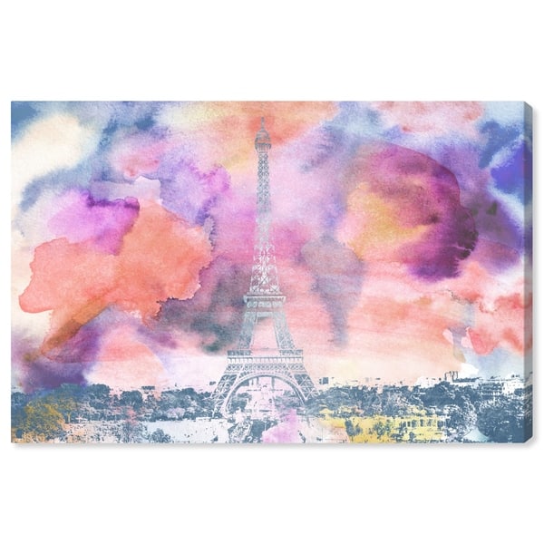 Paris City Skyline France watercolor Abstract Canvas Art Print 24x16/"