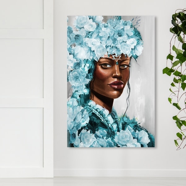 Oliver Gal 'Flower Queen Teal' People and Portraits Wall Art