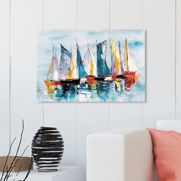 Shop Oliver Gal Beautiful Boat Day Nautical And Coastal Wall Art Canvas Print Blue Orange Overstock 28701279