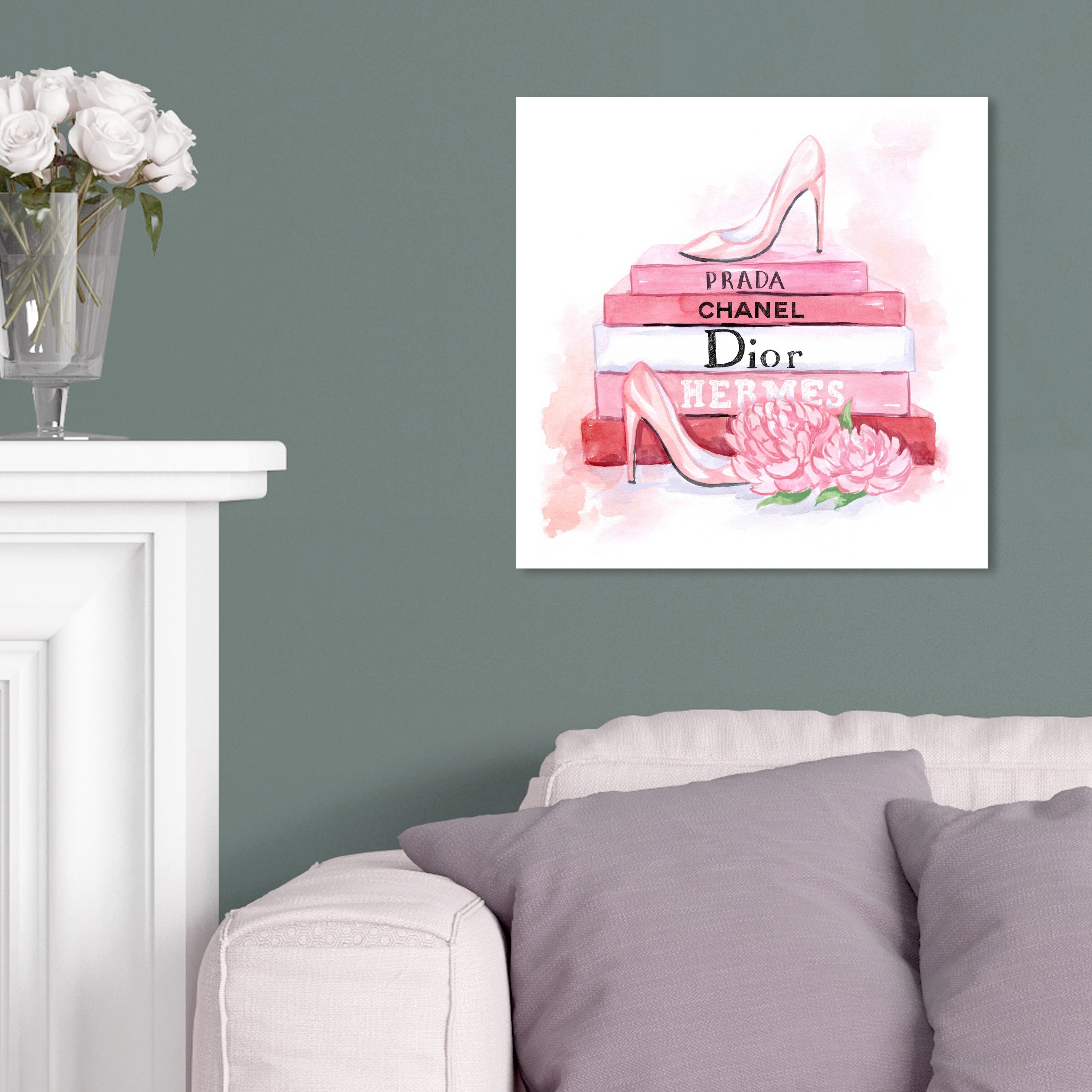 Oliver Gal Fashion and Glam Wall Art Canvas Prints 'Fashion Stacked Books  Pink' Books - Pink, Gold - Bed Bath & Beyond - 30765022