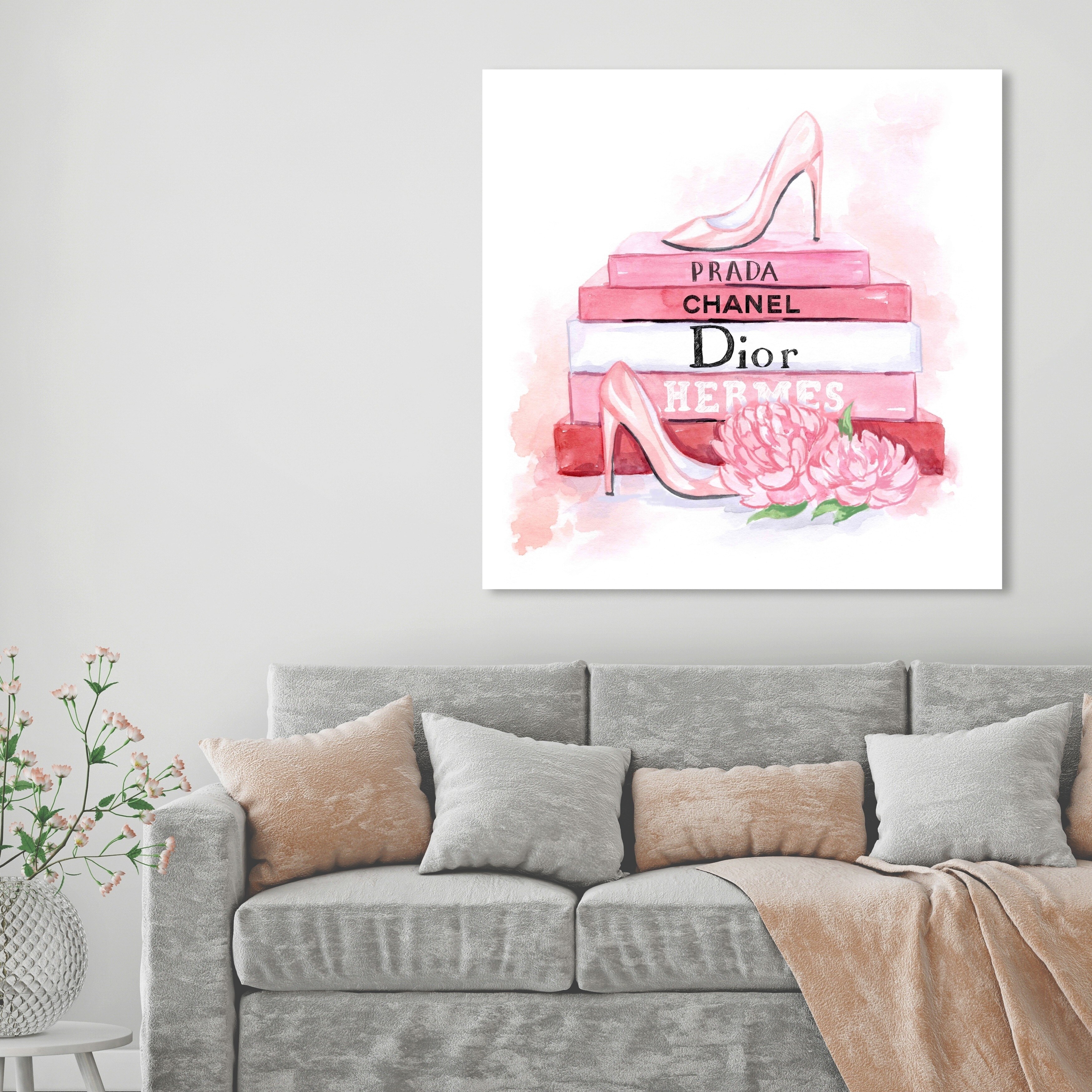 Oliver Gal Fashion and Glam Wall Art Canvas Prints 'Fashion Stacked Books  Pink' Books - Pink, Gold - Bed Bath & Beyond - 30765022