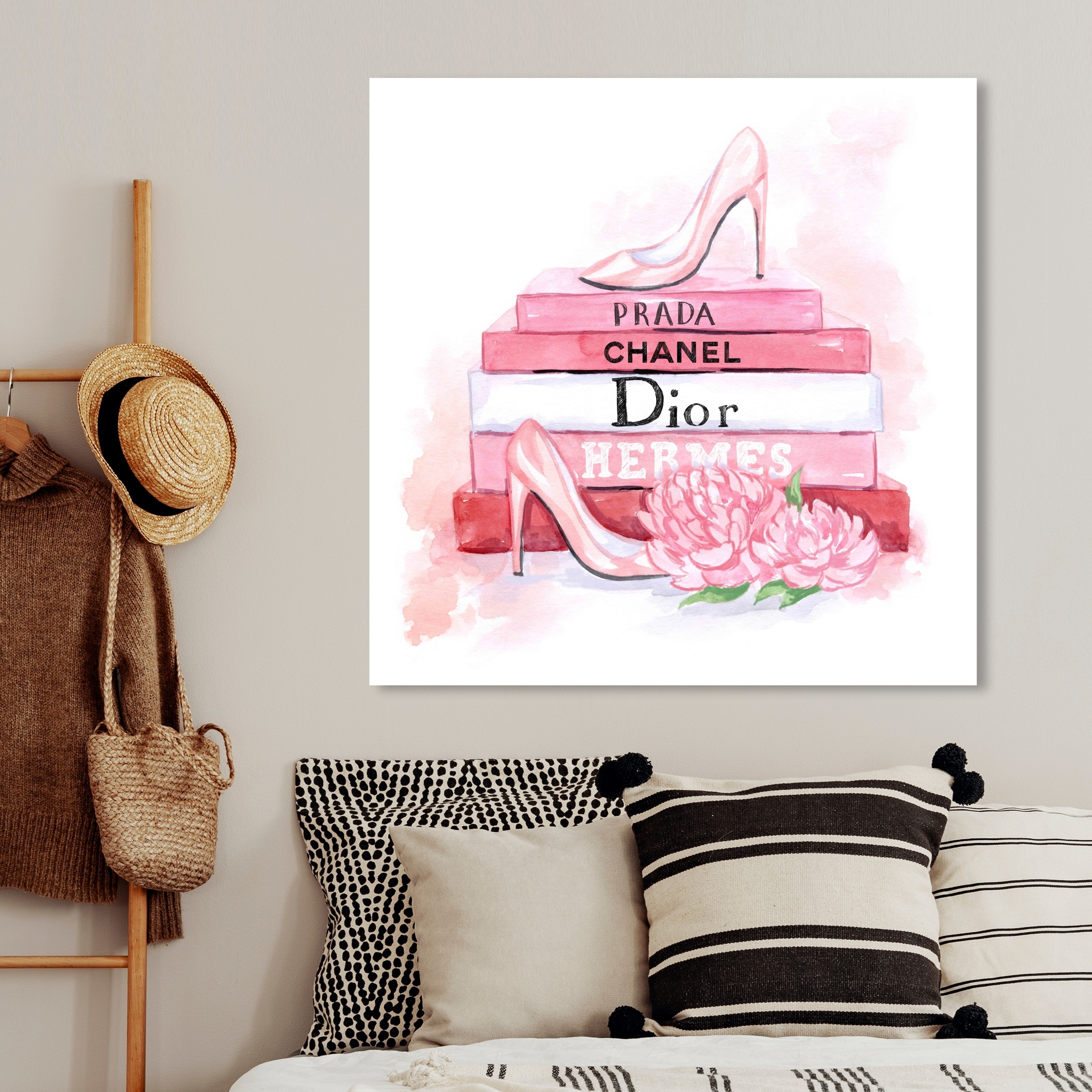 Oliver Gal Fashion and Glam Wall Art Canvas Prints 'Fashion Stacked Books  Pink' Books - Pink, Gold - Bed Bath & Beyond - 30765022