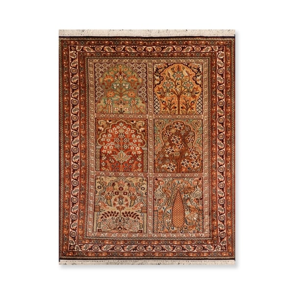 Tree of Life Hamadan Hand Knotted Certified Silk 340-400 KPSI Persian Oriental Area Rug (2'7"x4')