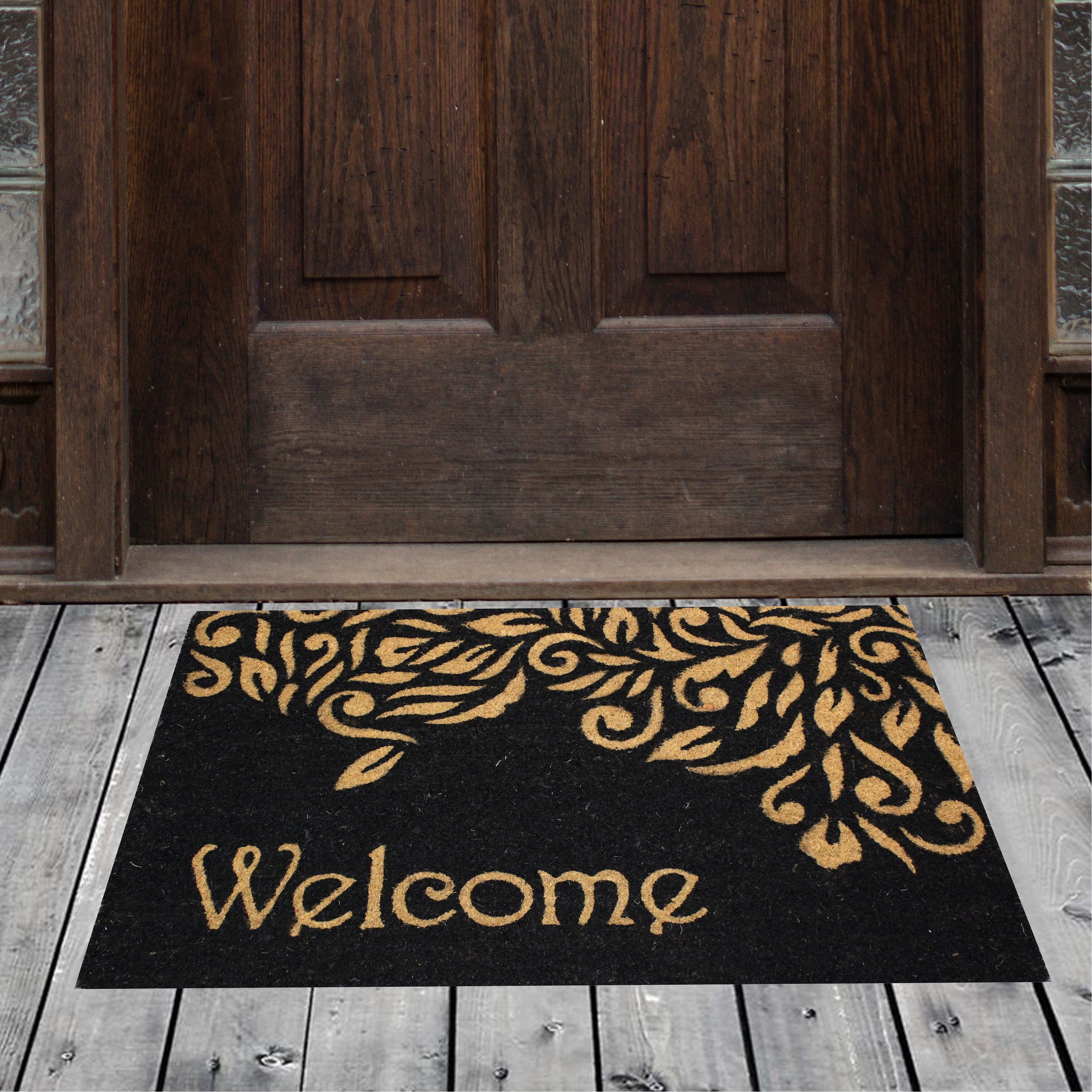 Shop Porch Den Homestead Paisley Welcome Black Beige Coir