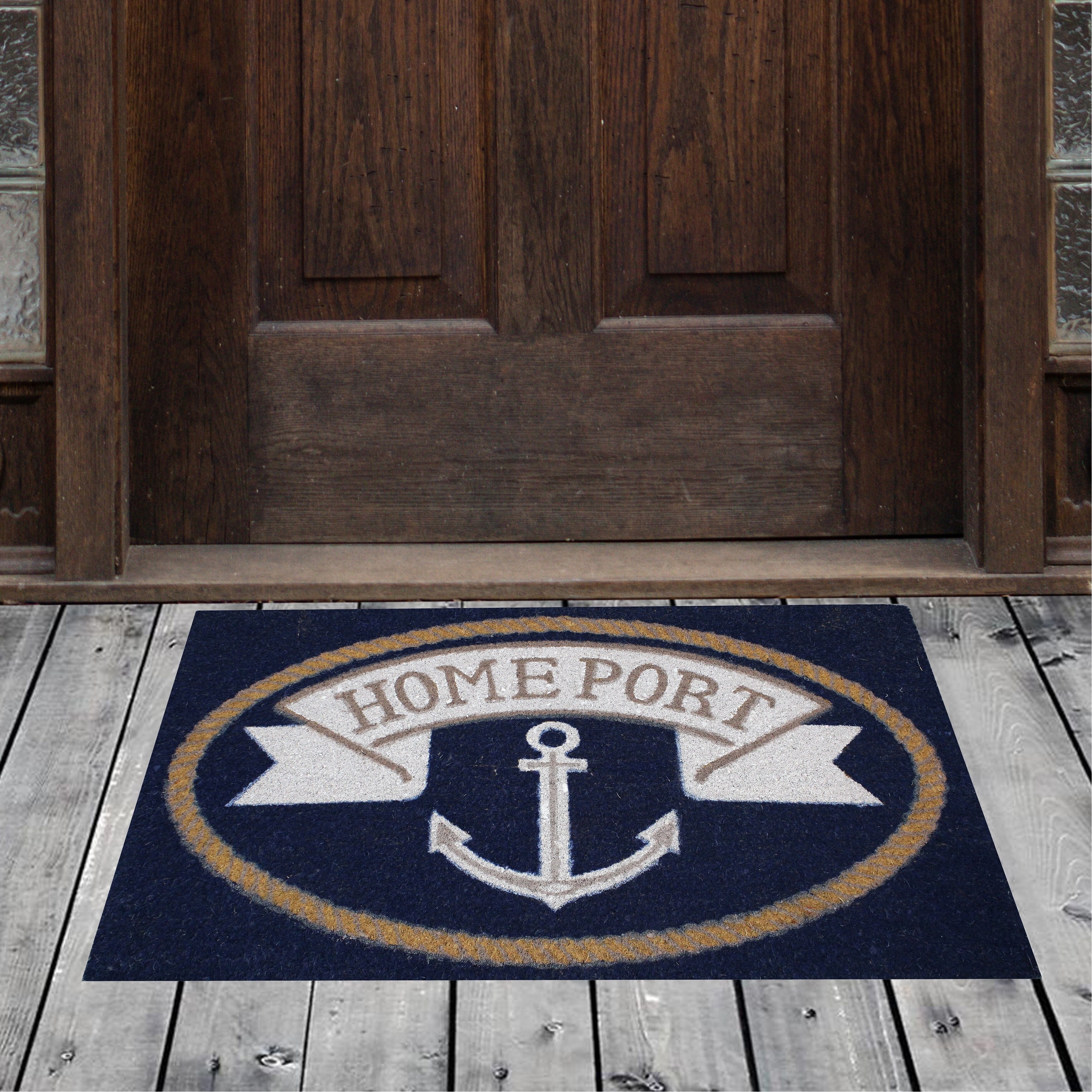 Shop Porch Den Homestead Homeport Anchor Blue White Coir Doormat