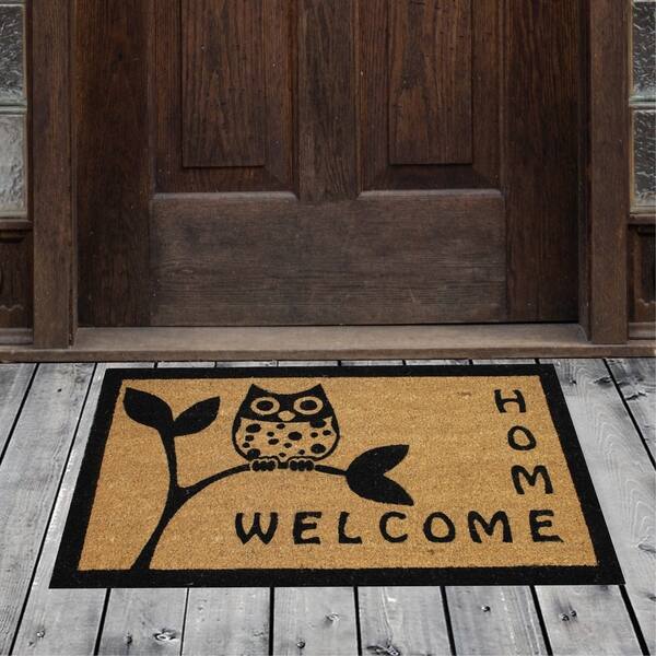 Shop Porch Den Homestead Sitting Owl Beige Black Coir Doormat