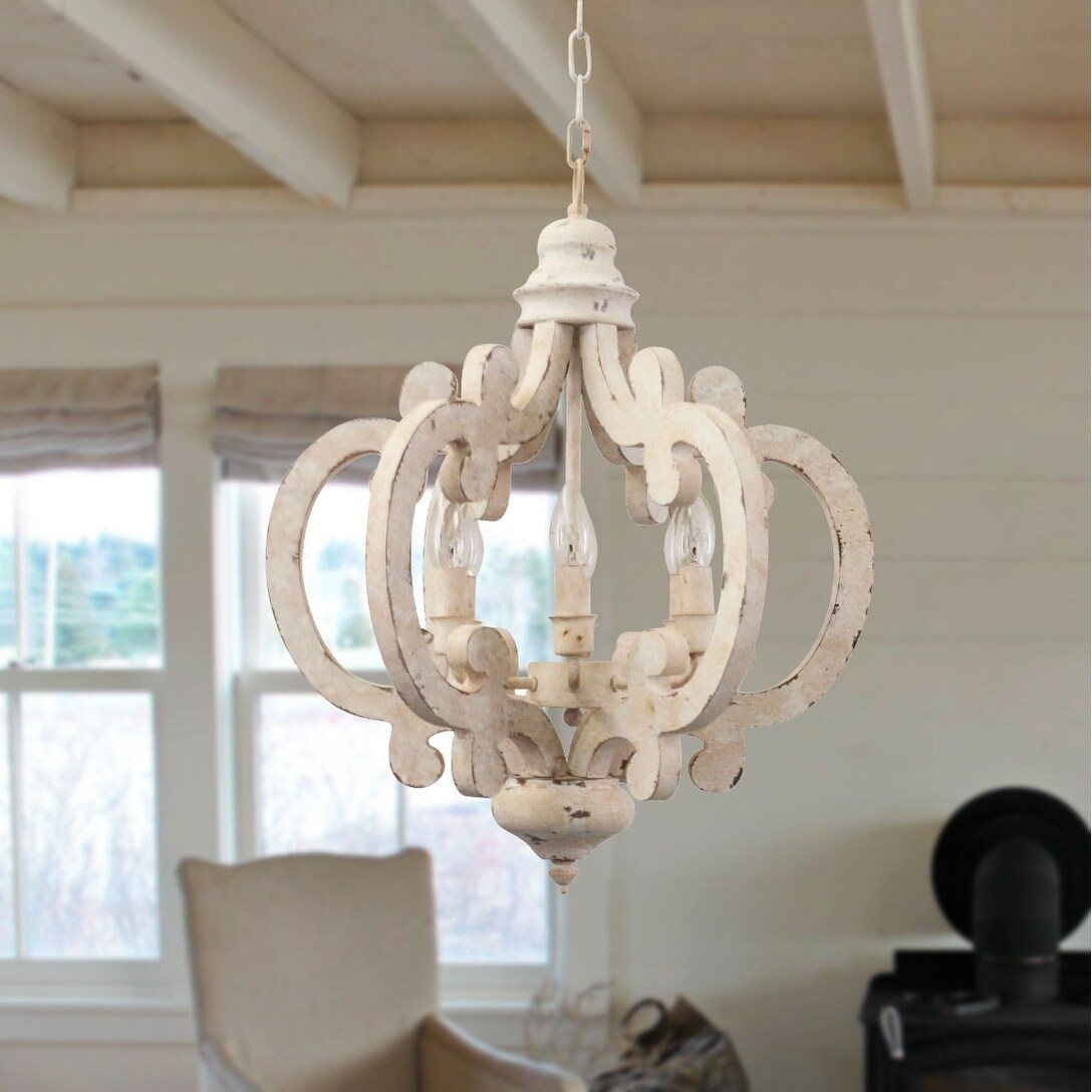 Shop Cottage Chic Crown Wood Chandelier 6 Light Farmhouse Wooden