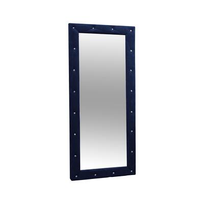 Finely Designed Floor Mirror with Crystal Tufted Velvet Upholstered Frame, Blue