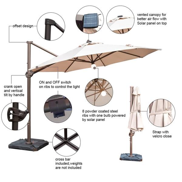 Acapulco 11 Foot Solar Ed Offset Cantilever Patio Solar Ed Offset Cantilever Patio