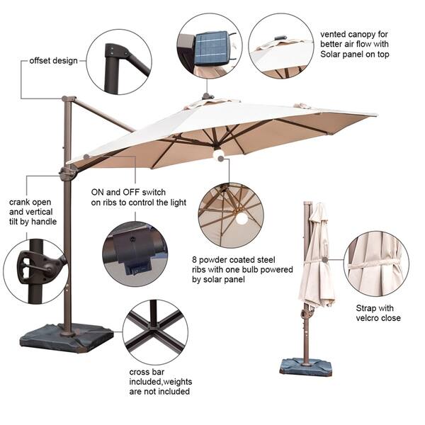 Shop Black Friday Deals On Acapulco 11 Foot Solar Powered Offset Cantilever Patio Umbrella With Cross Base By Havenside Home Overstock 28704642