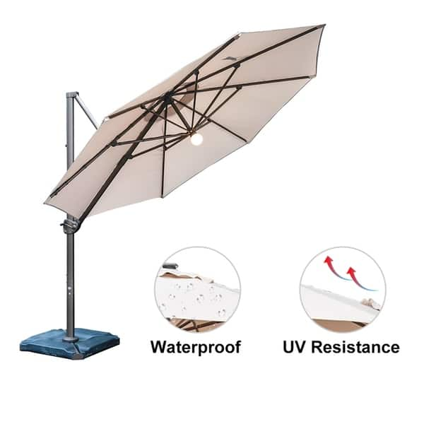 Shop Black Friday Deals On Acapulco 11 Foot Solar Powered Offset Cantilever Patio Umbrella With Cross Base By Havenside Home Overstock 28704642