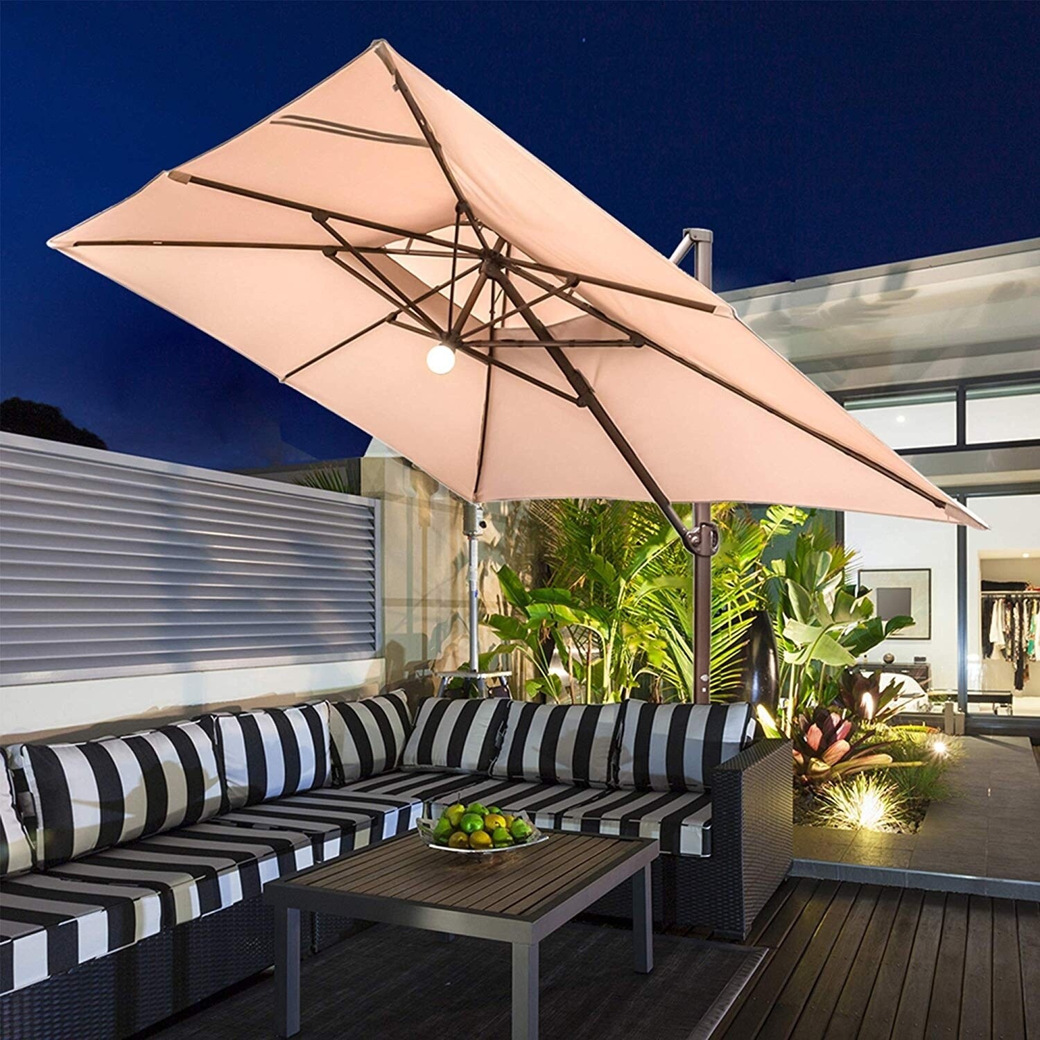 Acapulco 9x12-foot Offset Cantilever Solar-powered Umbrella with Base by  Havenside Home - Bed Bath u0026 Beyond - 28704644