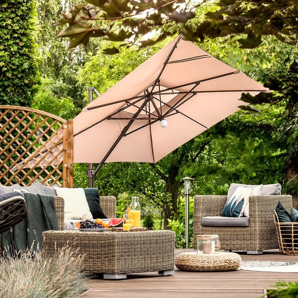 9 ft rectangular solar powered patio umbrella Outsunny 9' x 7' Umbrella, LED Lighted Brown or entertaining Rectangle Solar LED Cantilever Patio