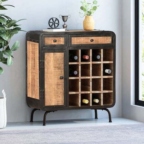 Carmine Modern Industrial Mango Wood Wine Rack by Christopher Knight Home