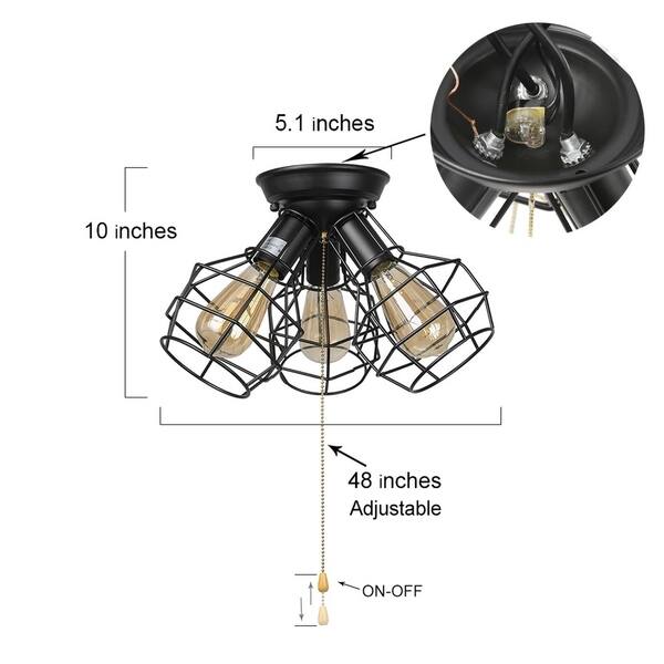 Shop Carbon Loft Memnet Wire Cage 3 Light Pull String Flush Mount