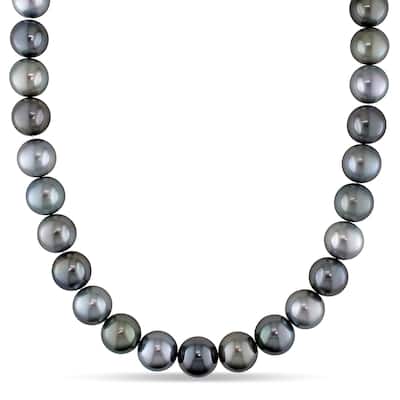 Miadora 14k White Gold Tahitian Cultured Pearl Necklace with Diamond Ball Clasp (13-14 mm)