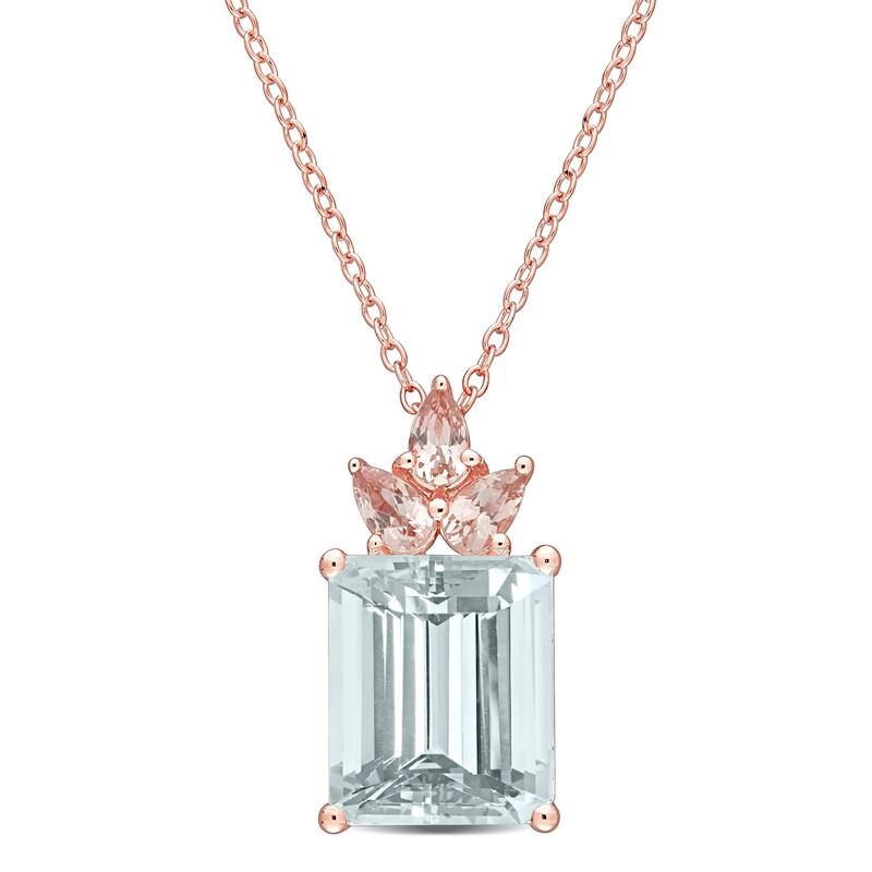 Miadora Rose Plated Sterling Silver Ice Aquamarine and Morganite Floral Drop Necklace