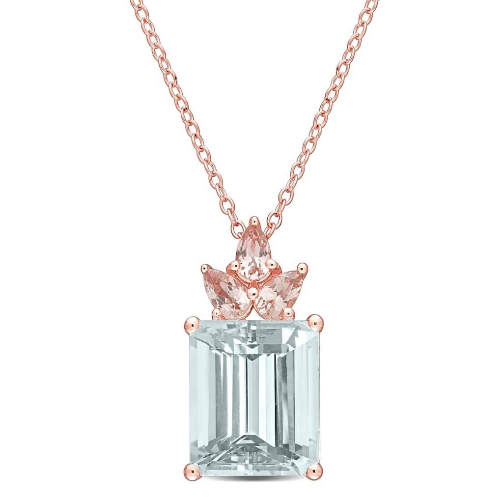 Miadora Rose Plated Sterling Silver Ice Aquamarine and Morganite Floral Drop Necklace