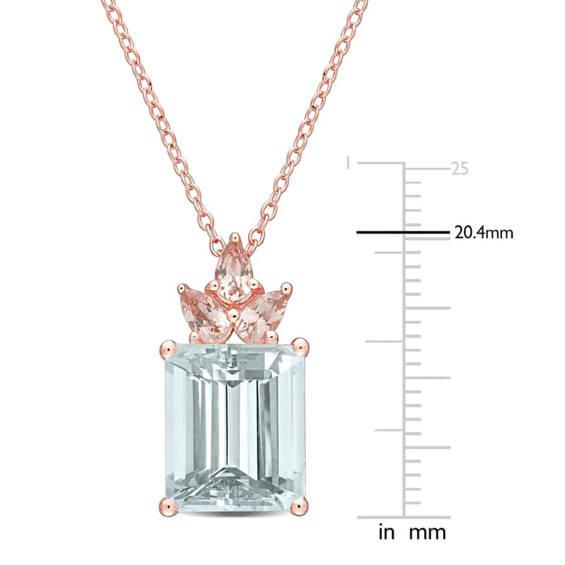 Miadora Rose Plated Sterling Silver Ice Aquamarine and Morganite Floral Drop Necklace