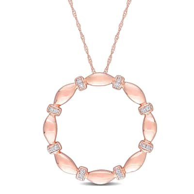 Miadora 10k Rose Gold 1/10ct TDW Diamond Quilted Circle of Life Necklace