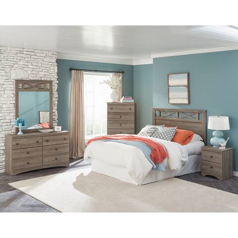 Mulberry Collection Six Piece Assembled Bedroom, includes two night stands, chest, dresser, mirror, and panel headboard