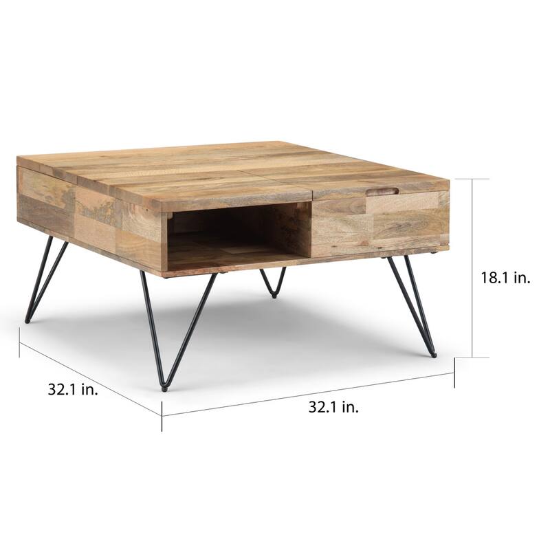 WYNDENHALL Moreno 32 inch Wide Square Industrial Lift Top Coffee Table - 32.1 x 32.1 x 18.1