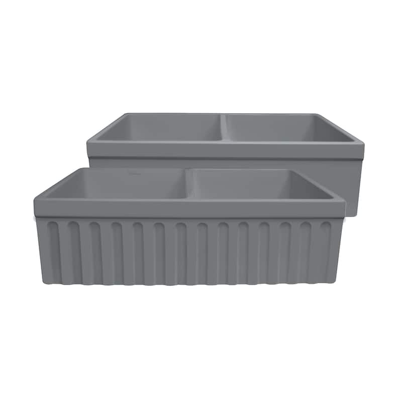 Whitehaus Reversible Matte Double Bowl Fireclay Kitchen Sink - Grey