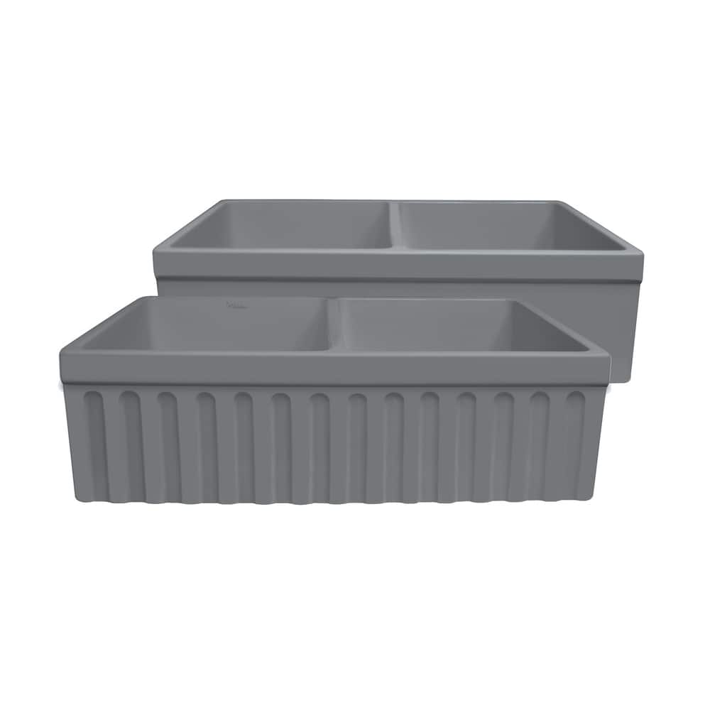 Whitehaus Reversible Matte Double Bowl Fireclay Kitchen Sink
