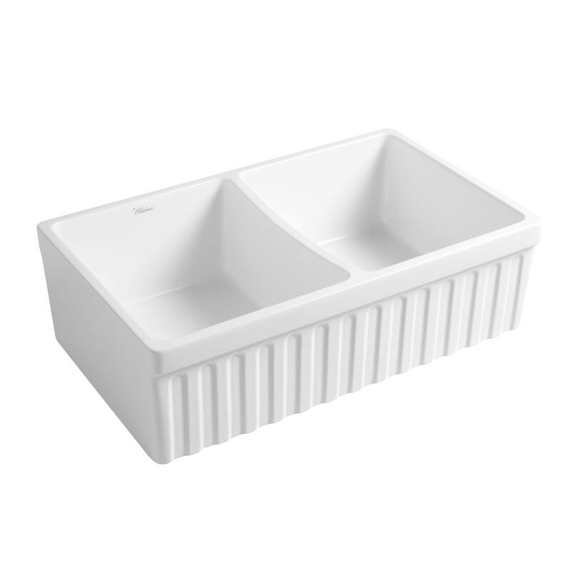 Whitehaus Reversible Matte Double Bowl Fireclay Kitchen Sink