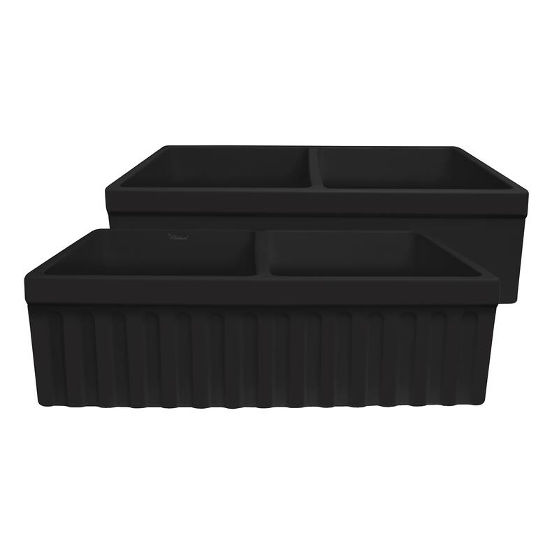 Whitehaus Reversible Matte Double Bowl Fireclay Kitchen Sink - Black