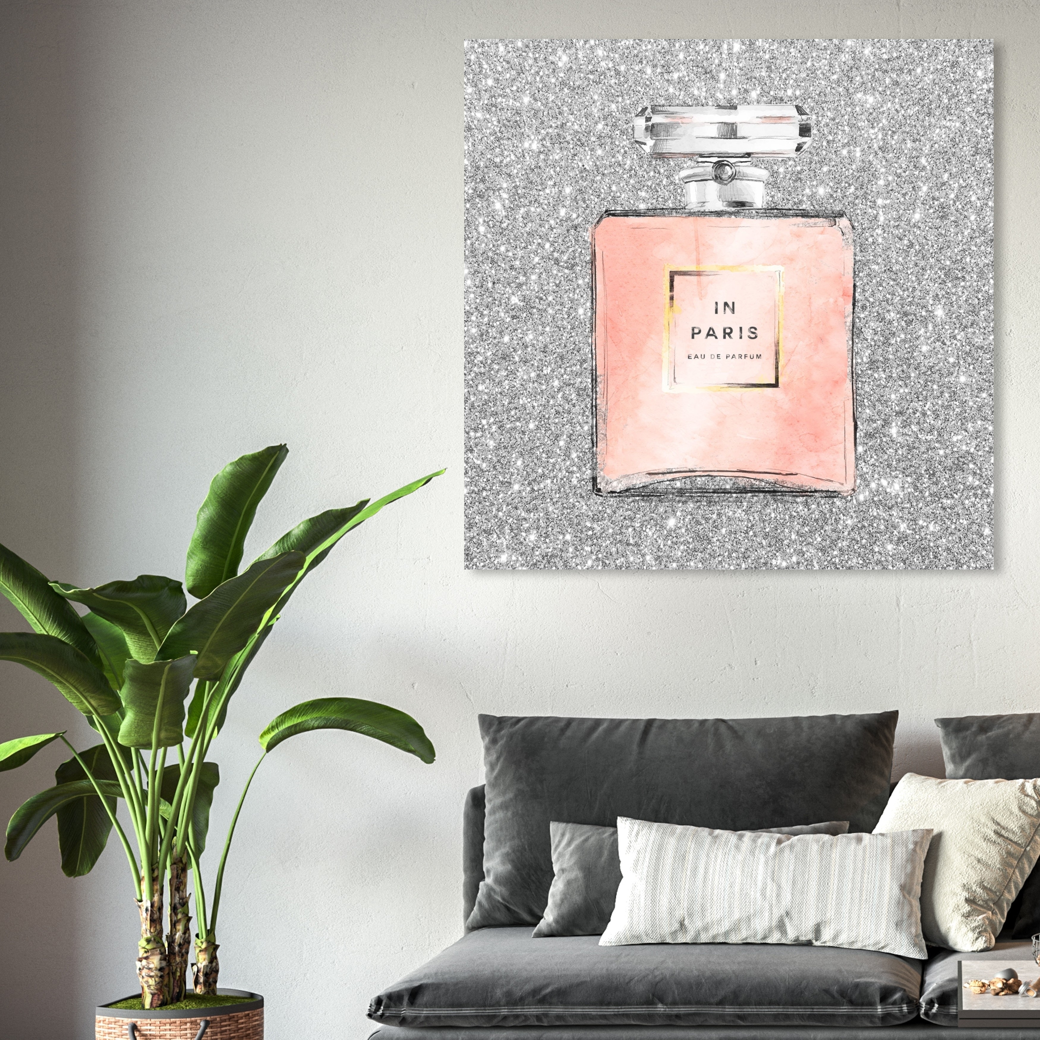 Oliver Gal ' Paris Glitter Spring' Fashion and Glam Wall Art Canvas Print -  Gray, Pink