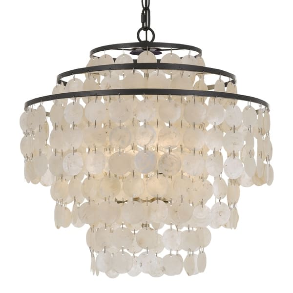 slide 1 of 1, Brielle 4-light Dark Bronze/ Capiz Shell Chandelier