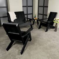 2 Barcelona Modern Adirondack Chr, 1 Dbl Wide Chr, and 1 Side Table