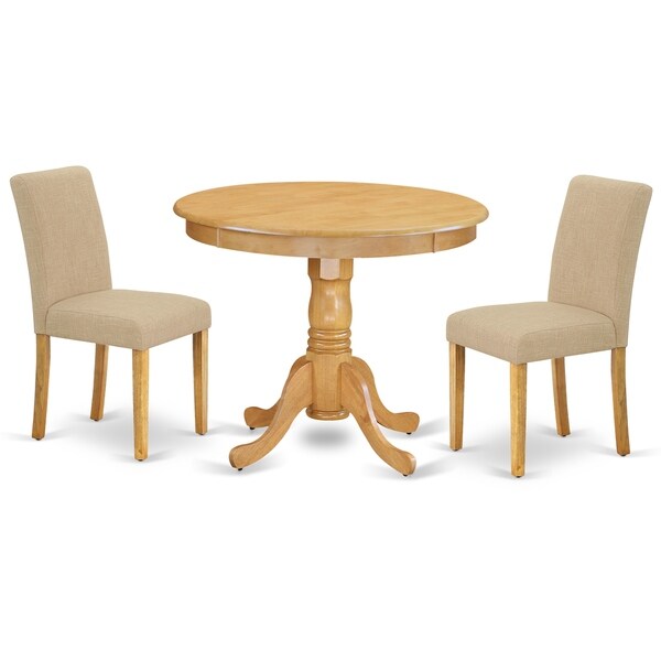 Round 36 Inch Table and Parson Chairs in Light Fawn Linen Fabric (Number of Chairs Option)