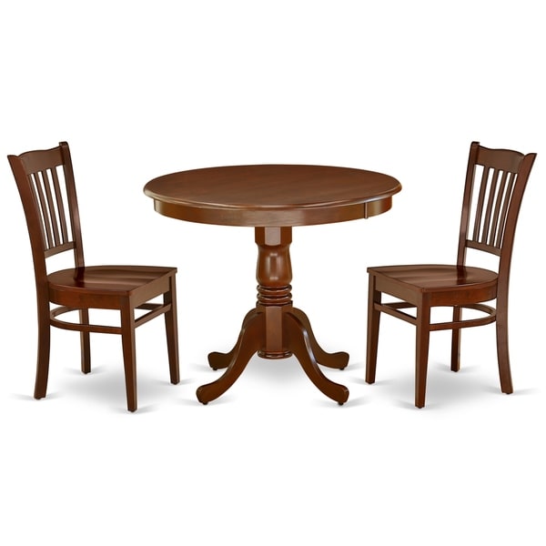 Round 36 Inch Table and Wood Seat Chairs Kitchen Set in Mahogany Finish (Number of Chairs Option)