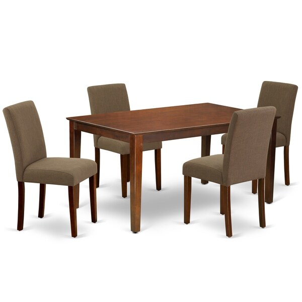 Rectangle 60 Inch Table and Parson Chairs in Coffee Linen Fabric (Number of Chairs Option)