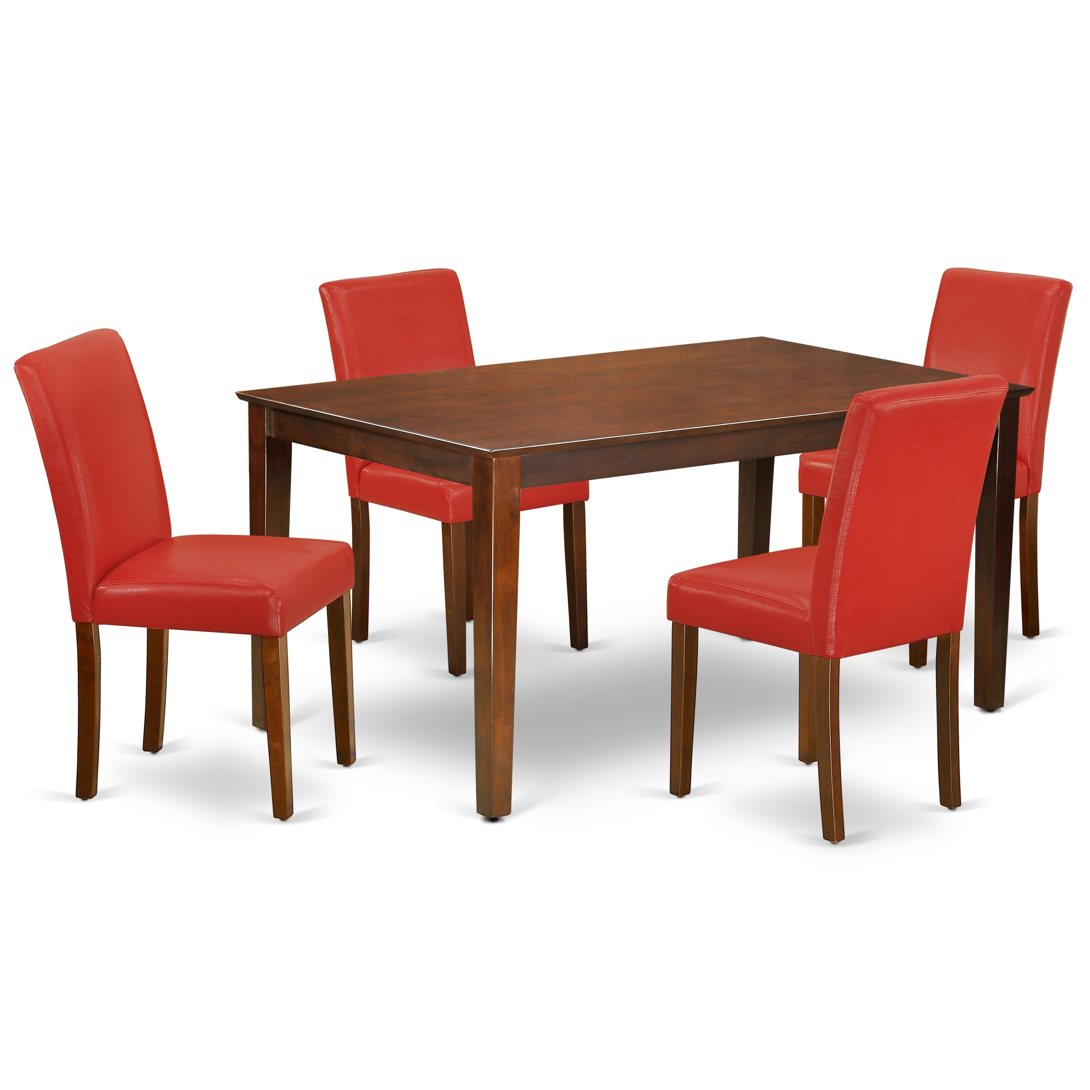 Rectangle 60 Inch Table And Parson Chairs In Firebrick Red Pu Parson Chairs In Firebrick Red Pu